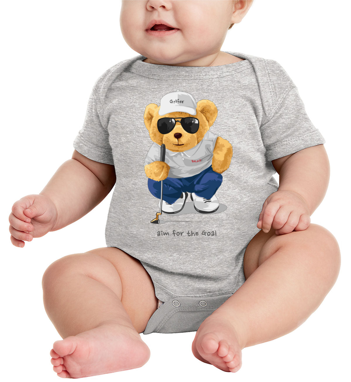 Teddy Bear Golfer Baby Onesie