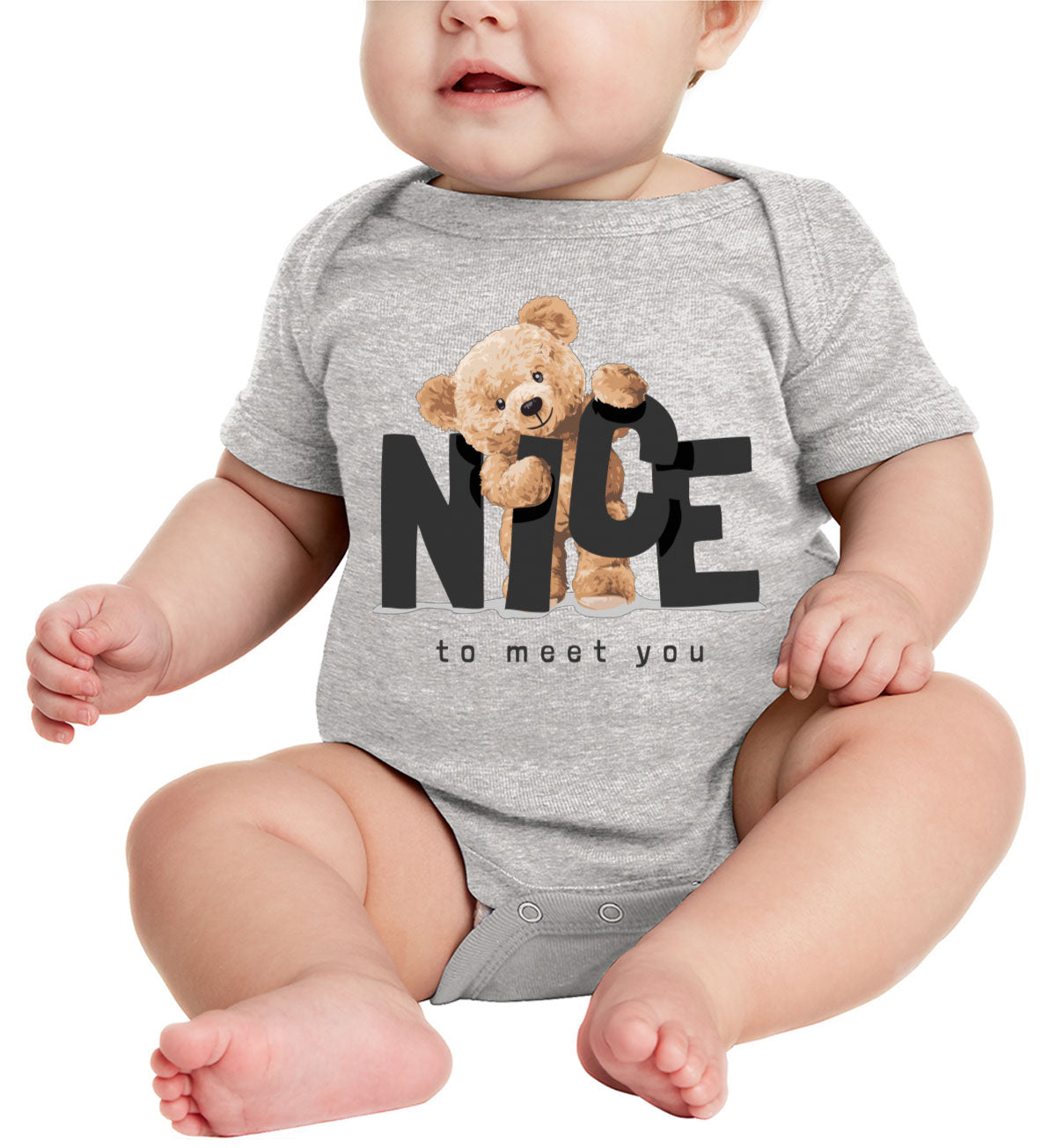 Teddy Bear Nice To Meet You Baby Onesie