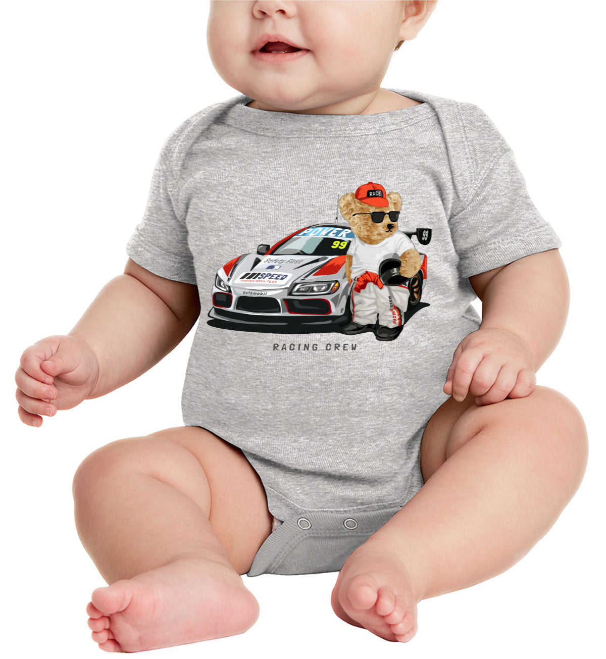 Teddy Bear Racing Crew Baby Onesie