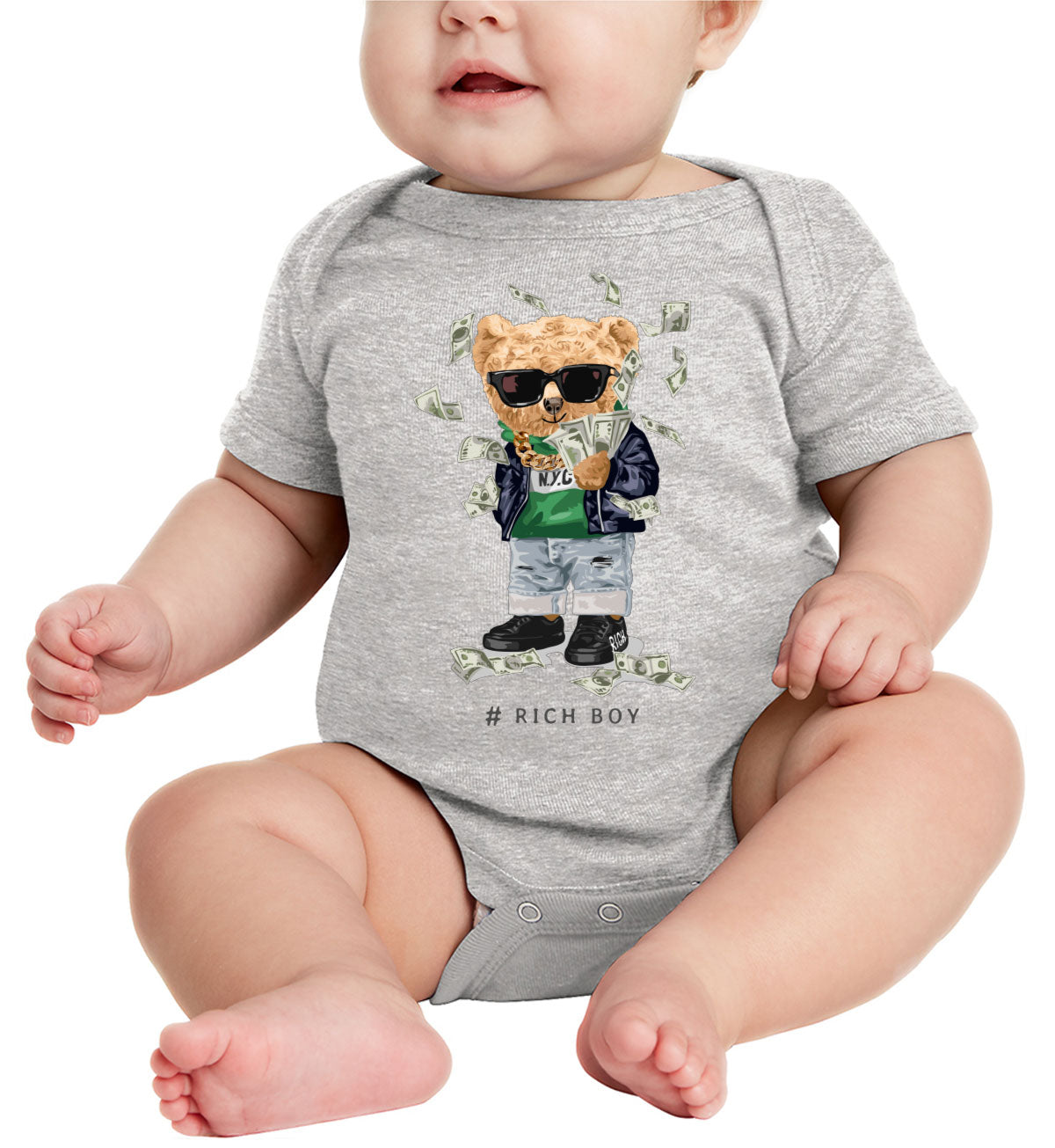 Teddy Bear Rich Boy Baby Onesie