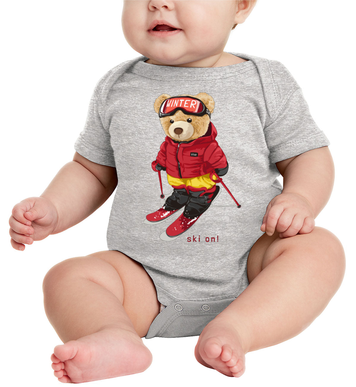 Teddy Bear Snowboarding Baby Onesie