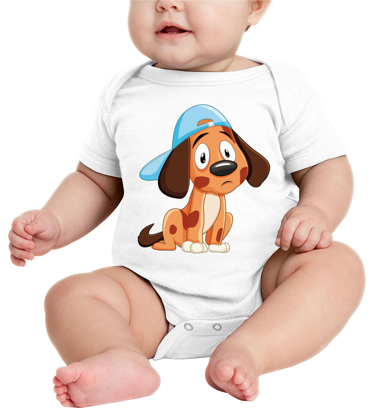 Brown Cute Dog With Long Ears Wearing Cap Baby Onesie