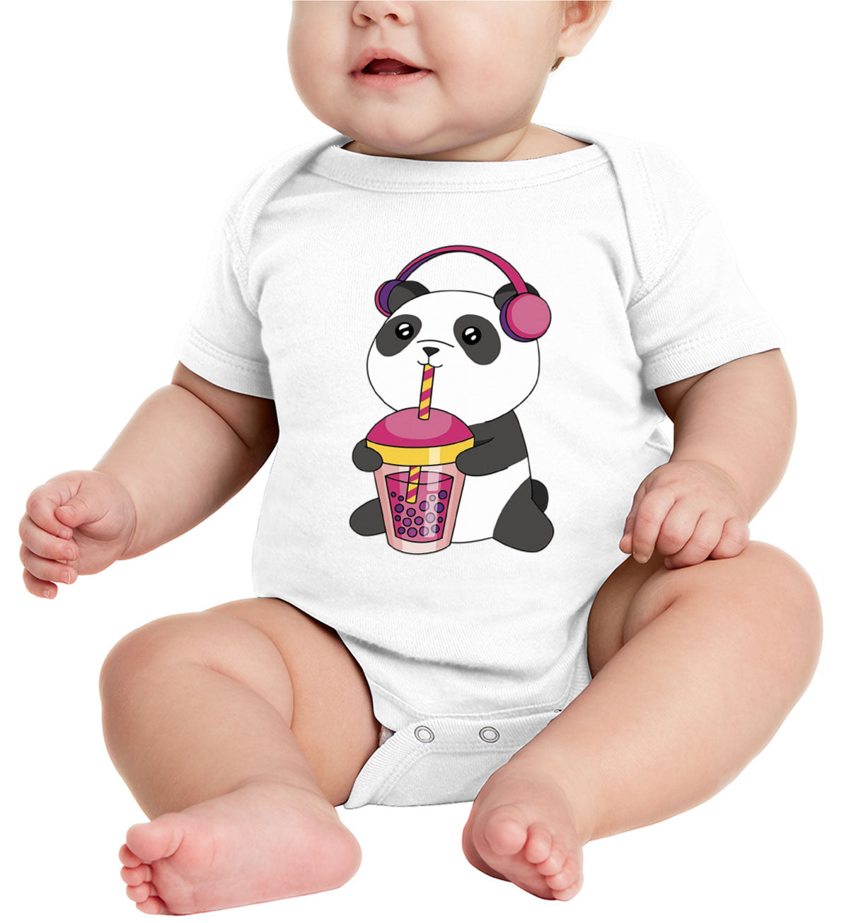 Panda Drinking Bubble Tea Baby Onesie