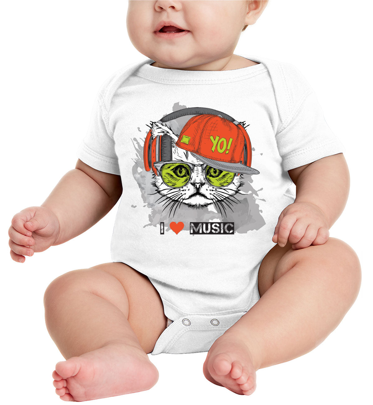 I Love Music Cat With Headphones Baby Onesie