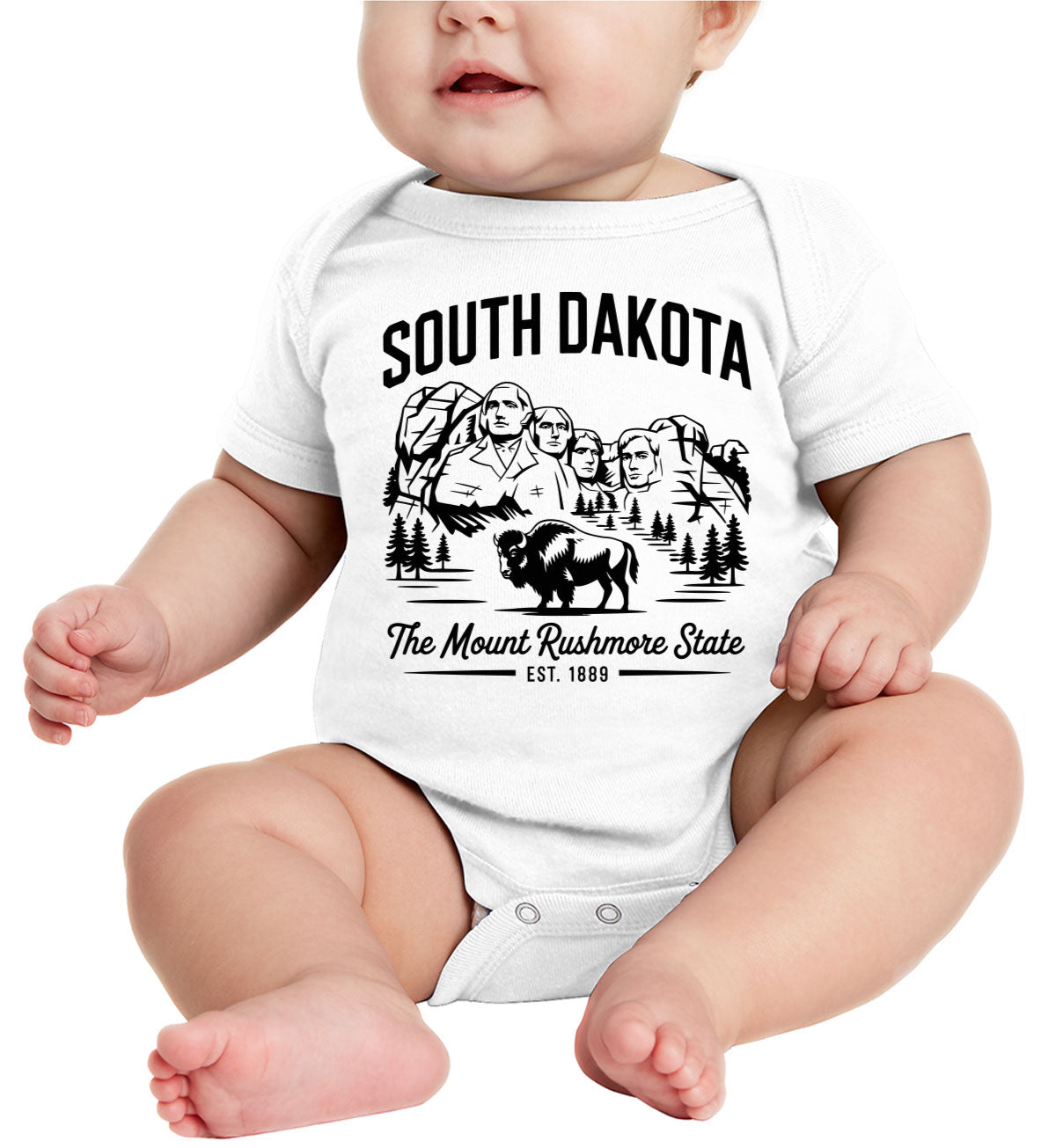 South Dakota Cityscape Illustration The Mount Rushmore State Baby Onesie