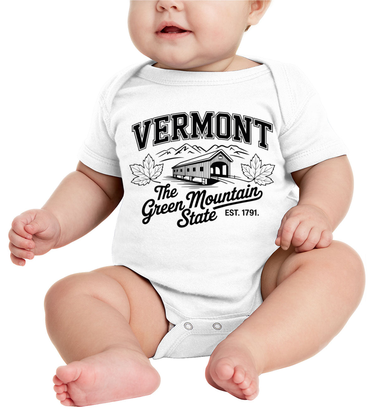 Vermont Cityscape Illustration The Green Mountain State Baby Onesie