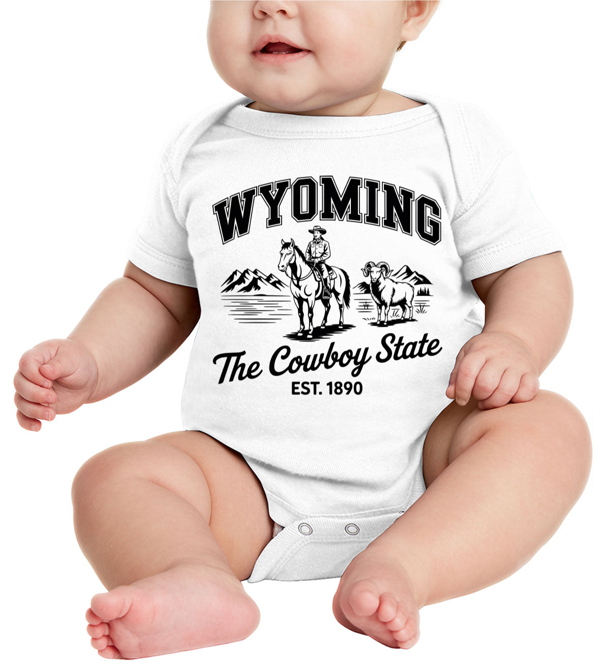 Wyoming Cityscape Illustration The Cowboy State Baby Onesie