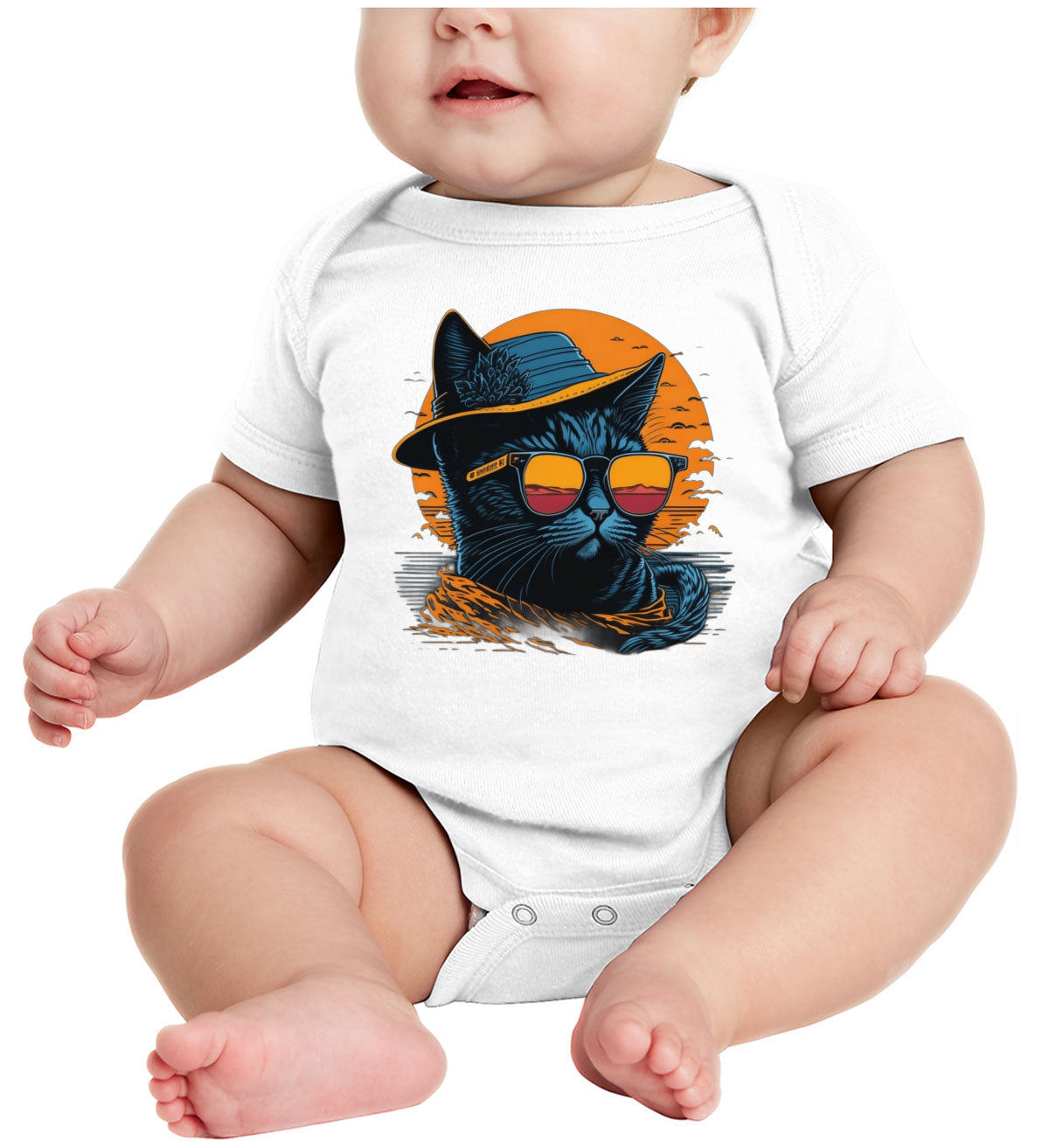 Cool Cat With Hat And Sunglasses Baby Onesie