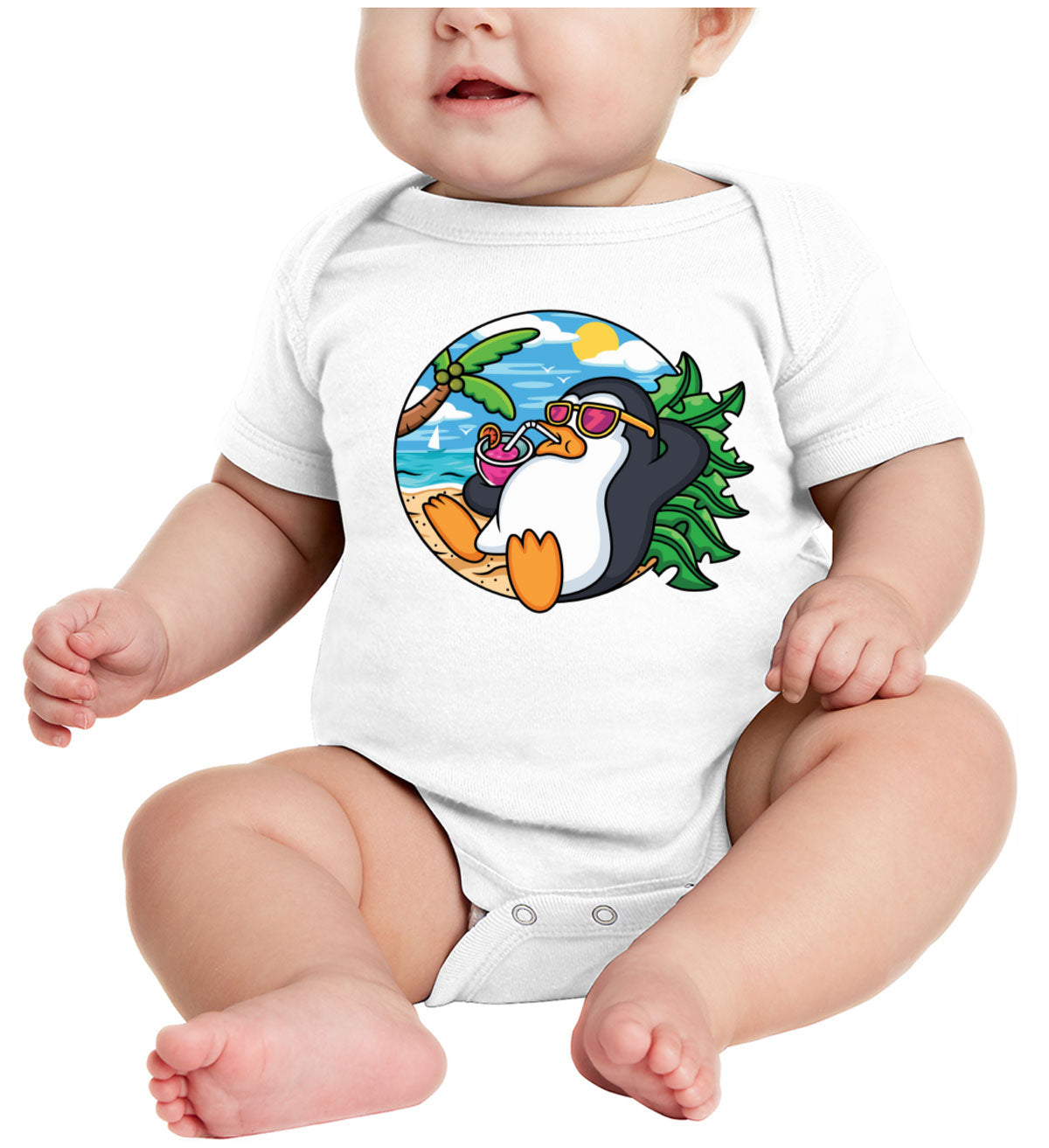 Cartoon Penguin On Vacation Baby Onesie