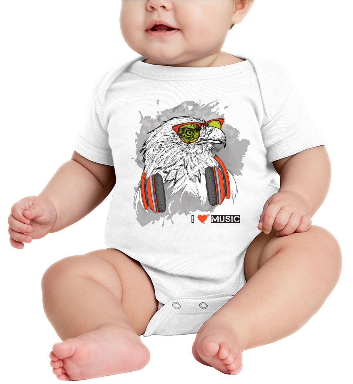 I Love Music Eagle With Headphones Baby Onesie