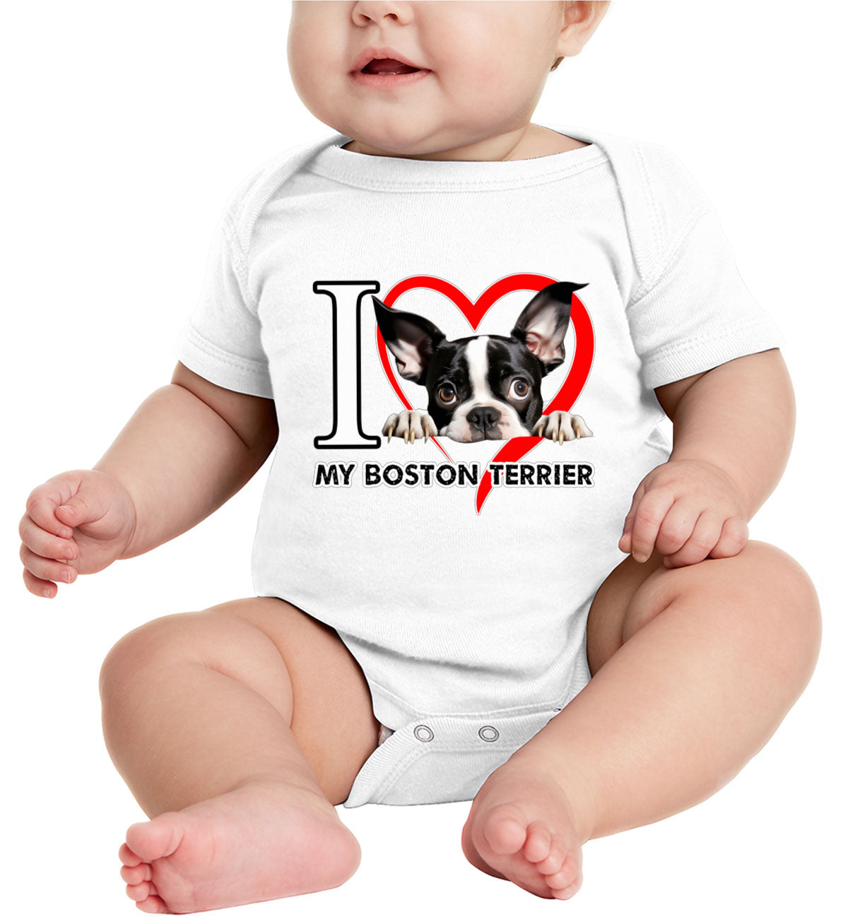 I Love My Boston Terrier Dog Baby Onesie