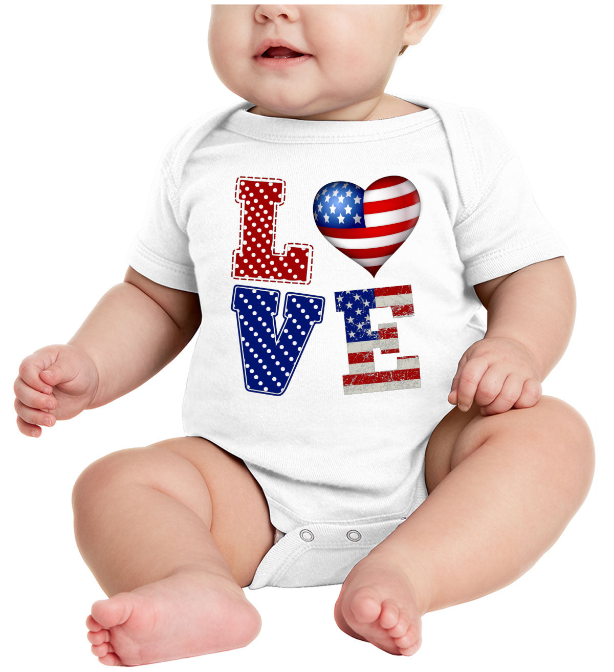 Love USA America Patriotic Baby Onesie
