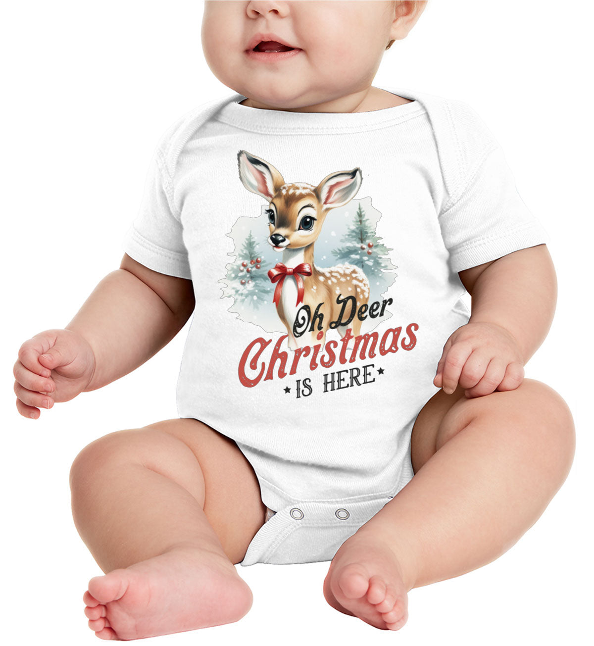 Oh Deer Christmas Here Baby Onesie