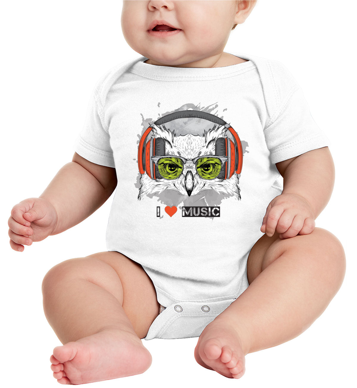 I Love Music Owl With Headphones Baby Onesie