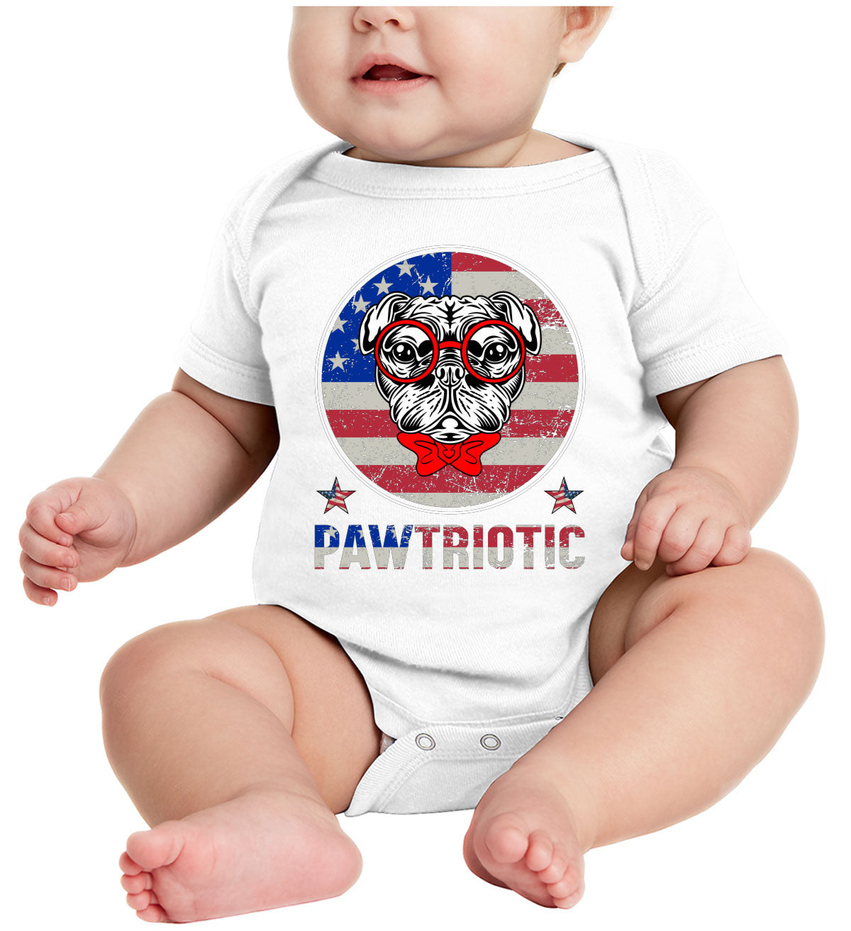 Bulldog Pawtriotic Patriotic Baby Onesie