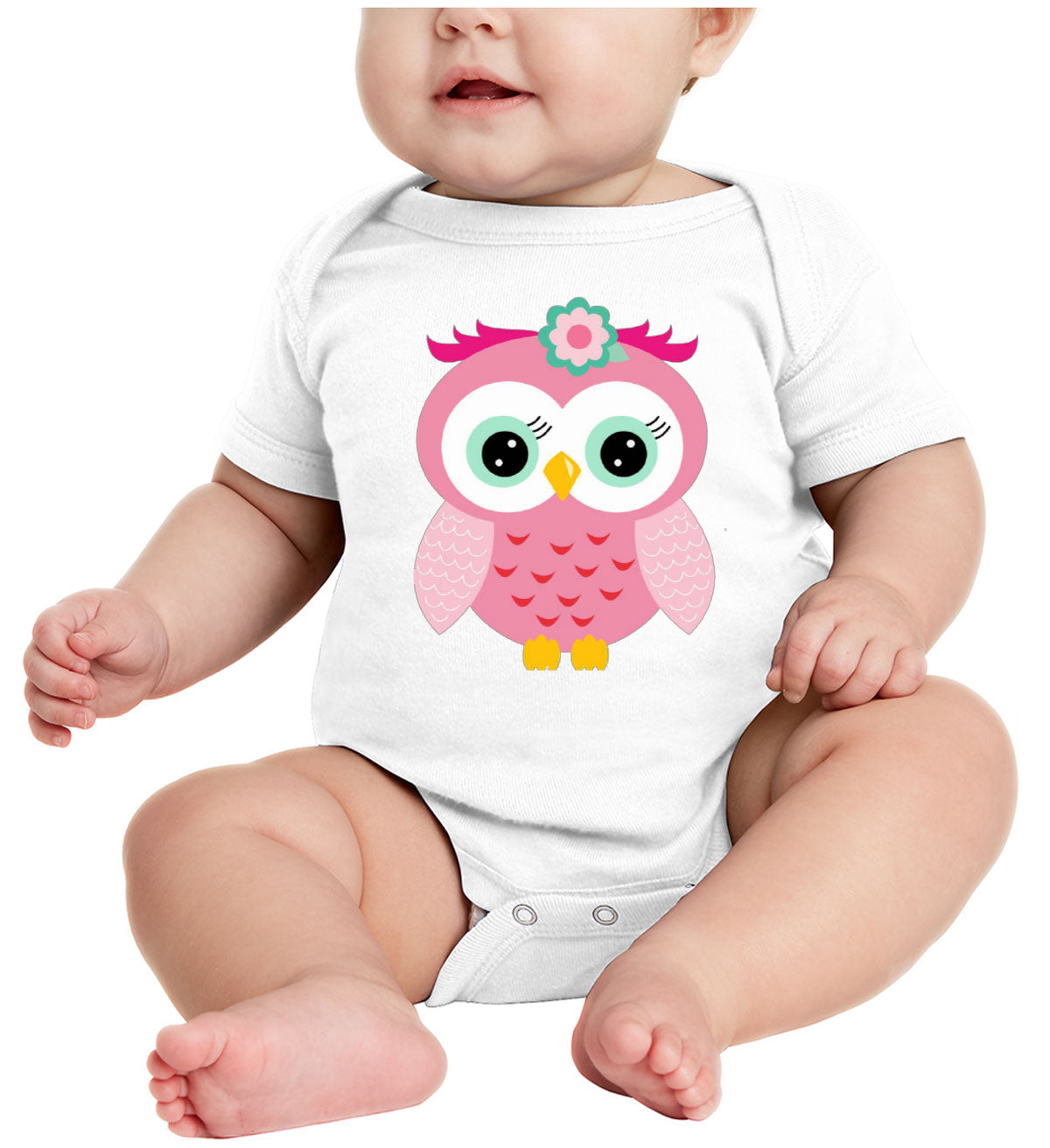 Pink Owl Cartoon Baby Onesie