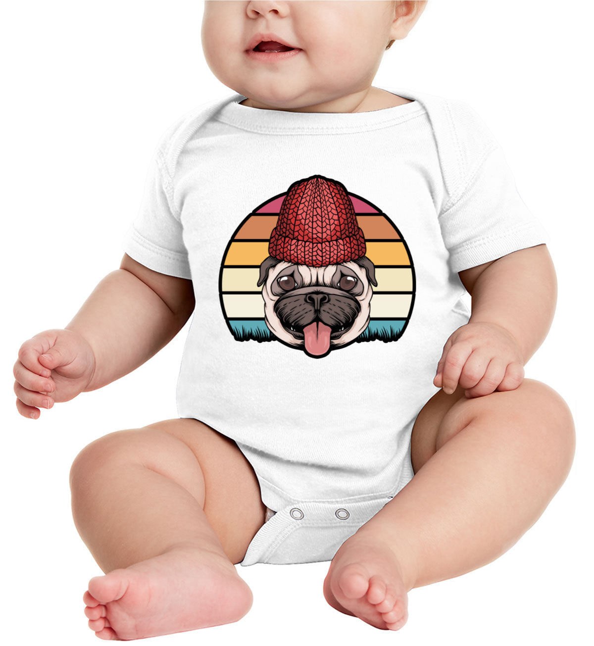 Retro Pug Dog Vintage Baby Onesie