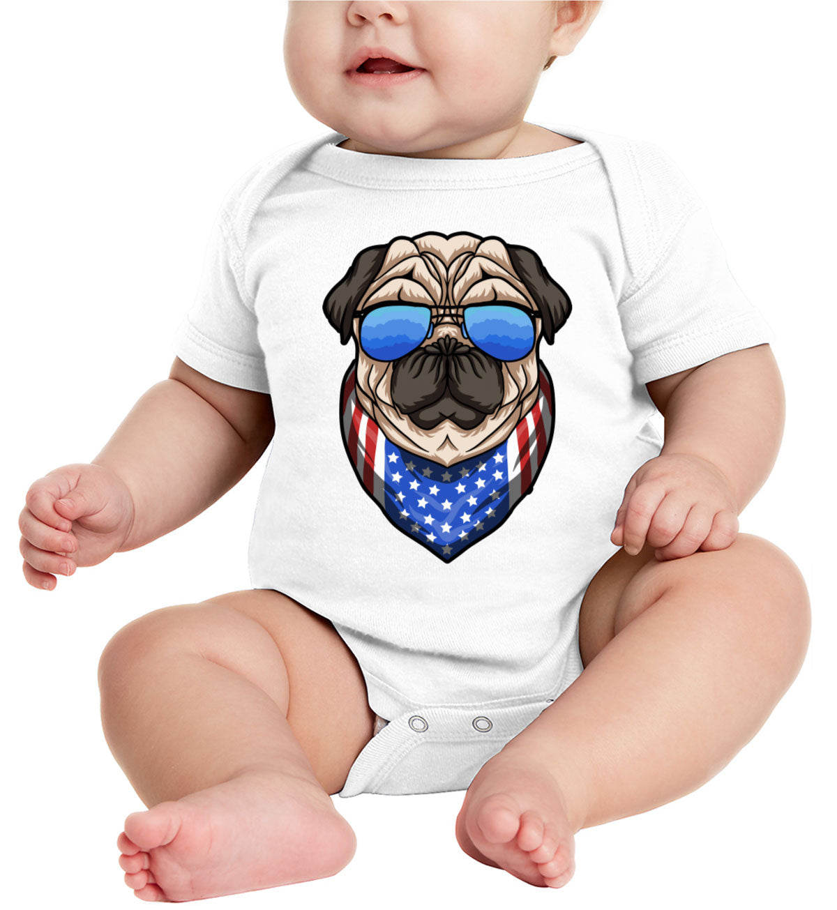 Pug Dog With Sunglasses And Bandana Baby Onesie