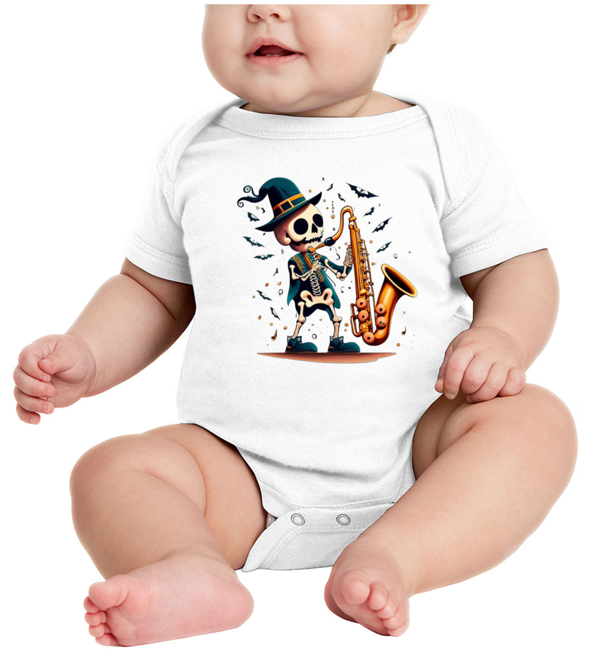 Skeleton Playing Saxophone Baby Onesie