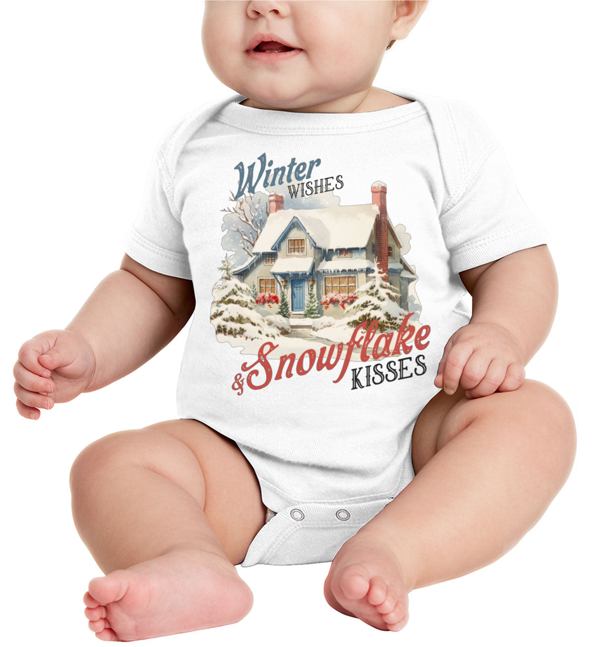 Winter Wishes And Snowflake Kisses Christmas Baby Onesie