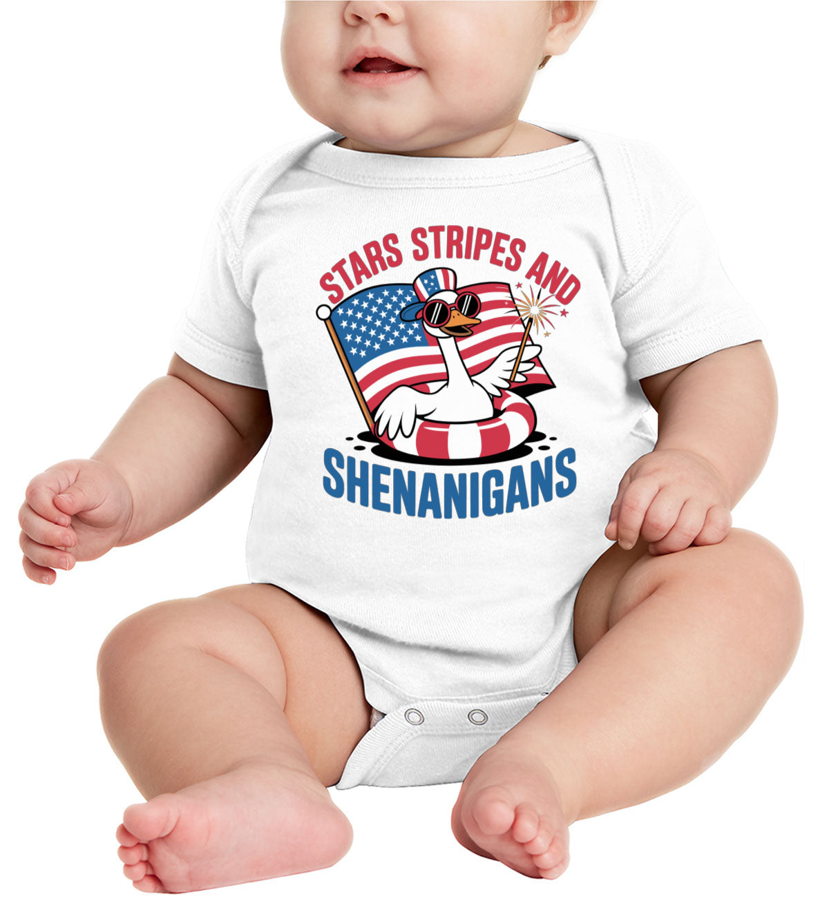 Stars Stripes And Shenanigans Independence Day Patriotic Baby Onesie