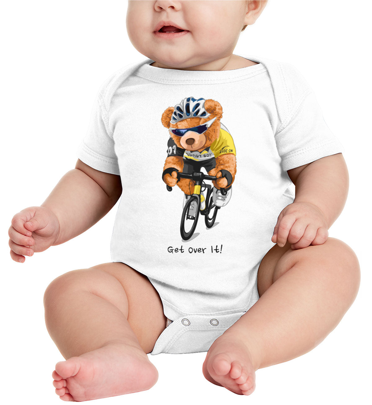 Teddy Bear Biker Get Over It Baby Onesie