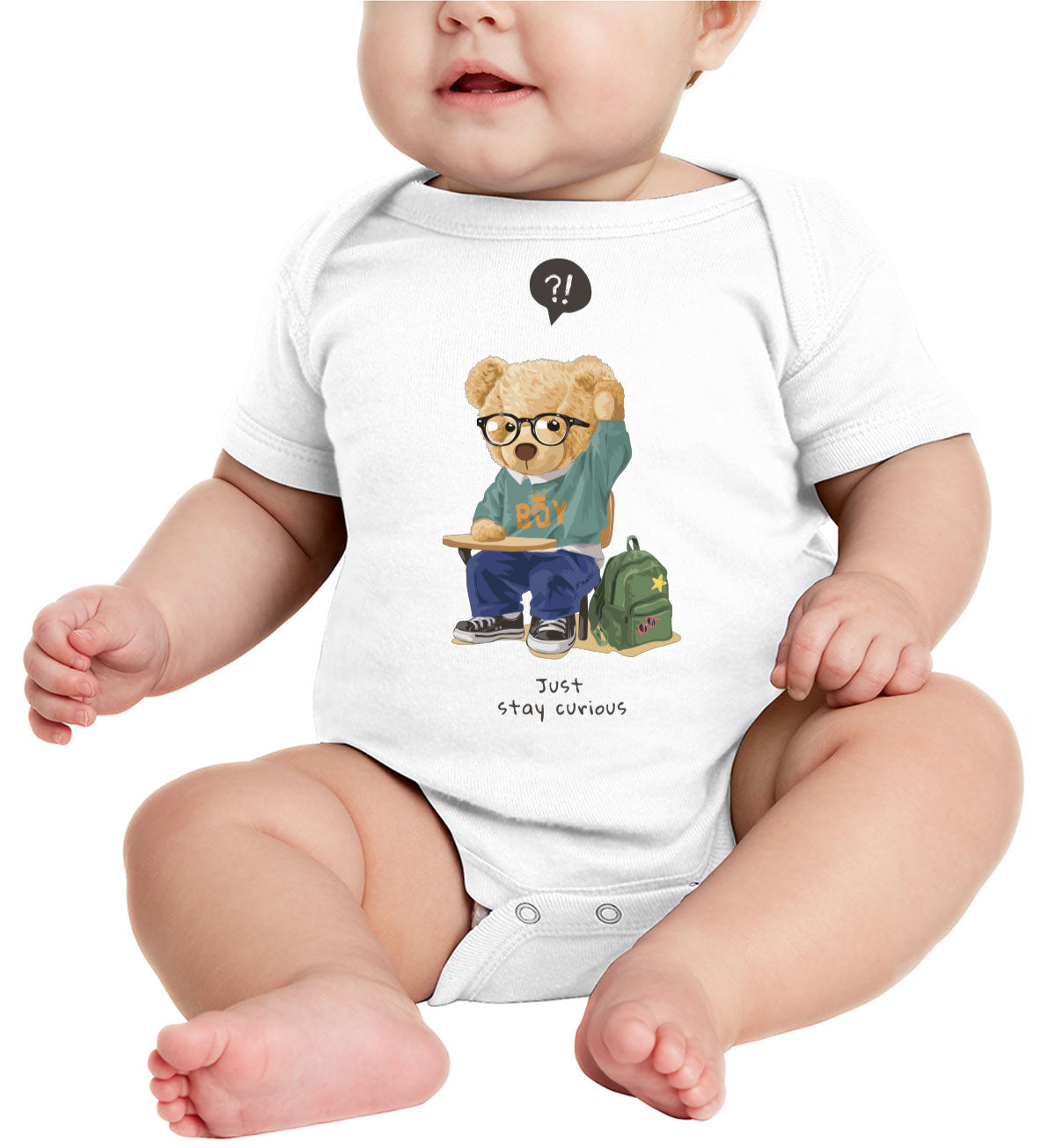 Teddy Bear Just Stay Curious Baby Onesie