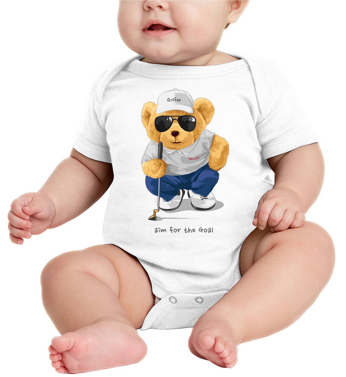 Teddy Bear Golfer Baby Onesie