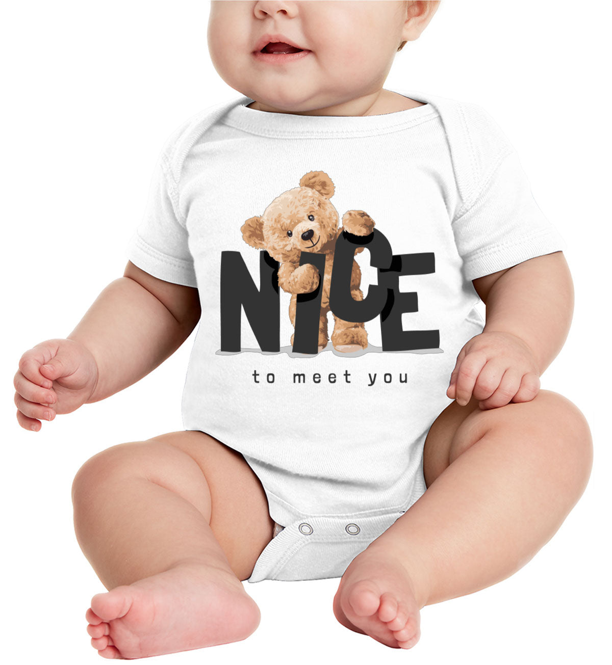 Teddy Bear Nice To Meet You Baby Onesie