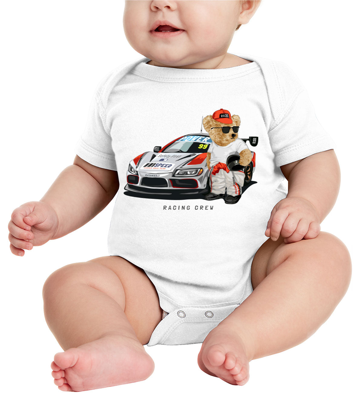 Teddy Bear Racing Crew Baby Onesie