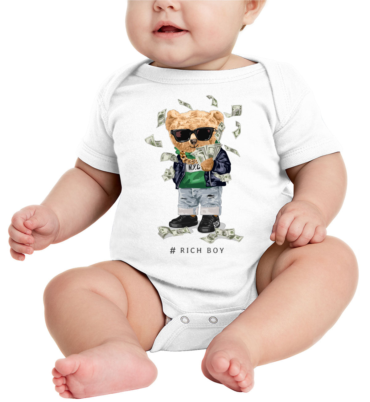 Teddy Bear Rich Boy Baby Onesie