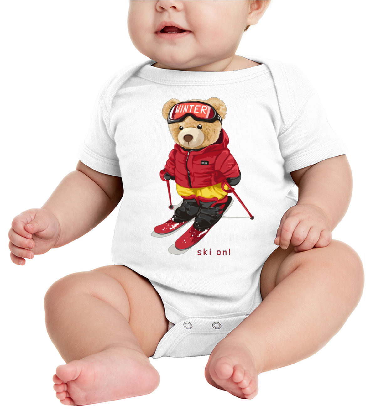 Teddy Bear Snowboarding Baby Onesie