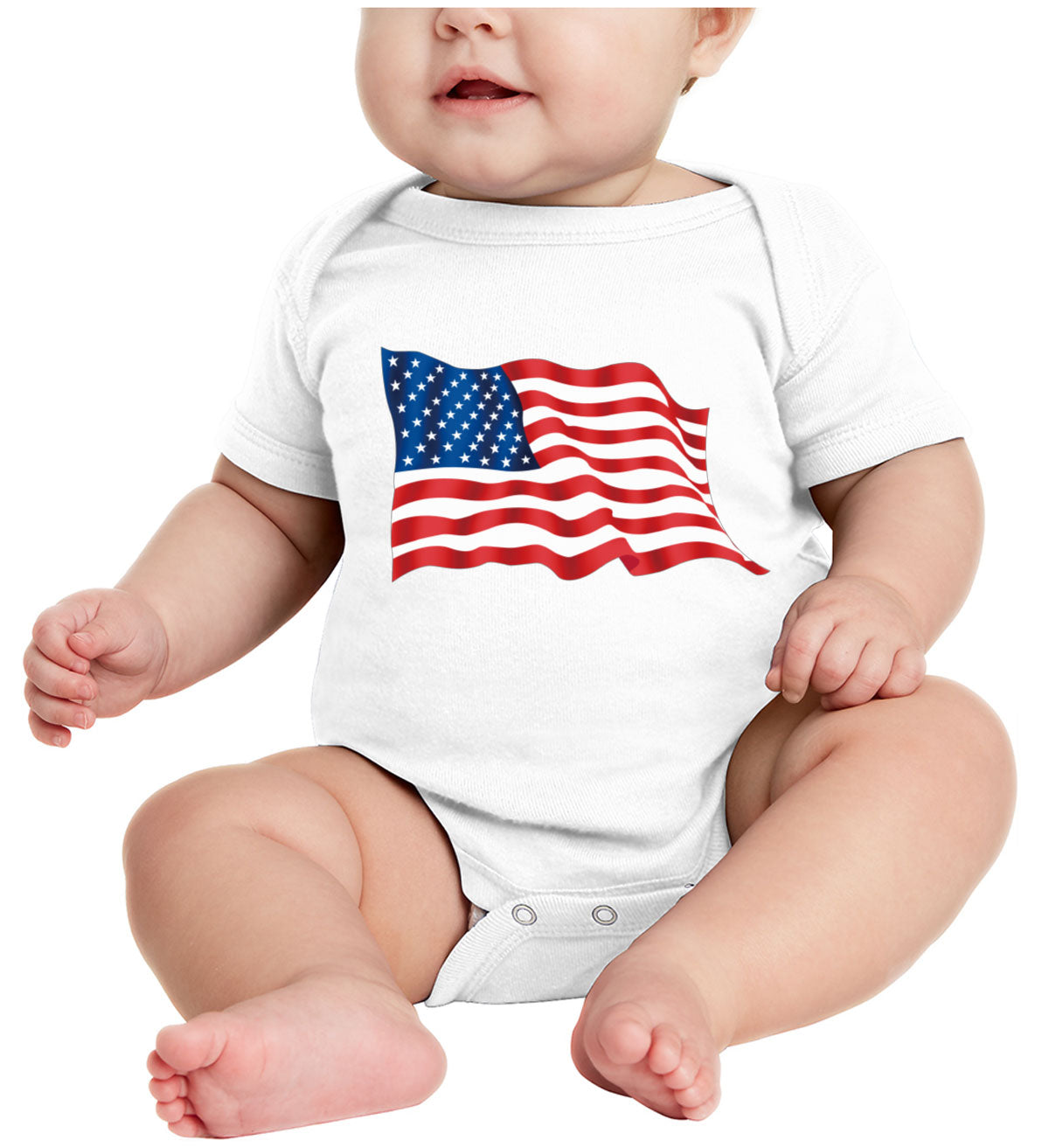 Waving American Flag Patriotic Baby Onesie