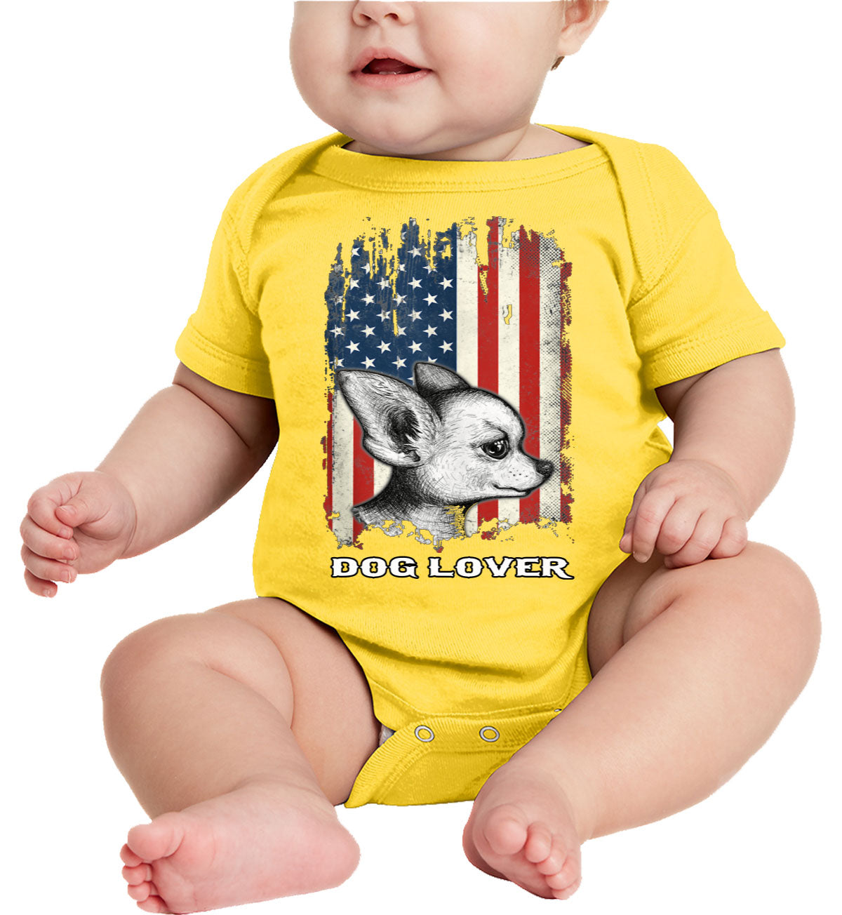 Chihuahua Dog Lover With American Flag Baby Onesie