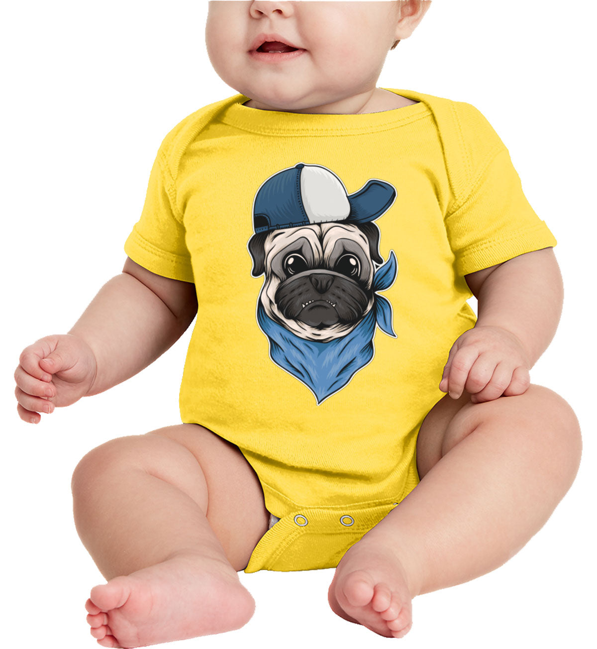 Pug Dog With Hat And Bandana Baby Onesie