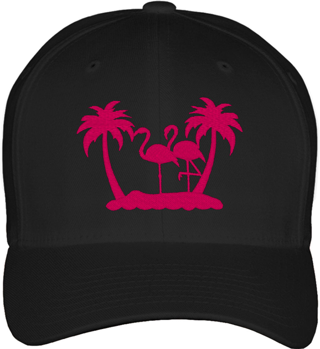 Flamingo And Palm Trees Fitted Baseball Cap