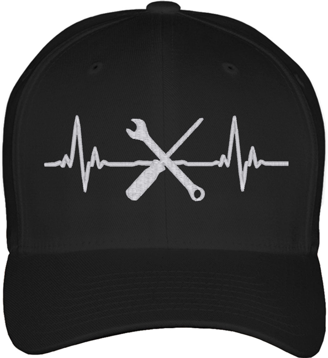 Mechanic Heartbeat Lifeline Fitted Baseball Cap