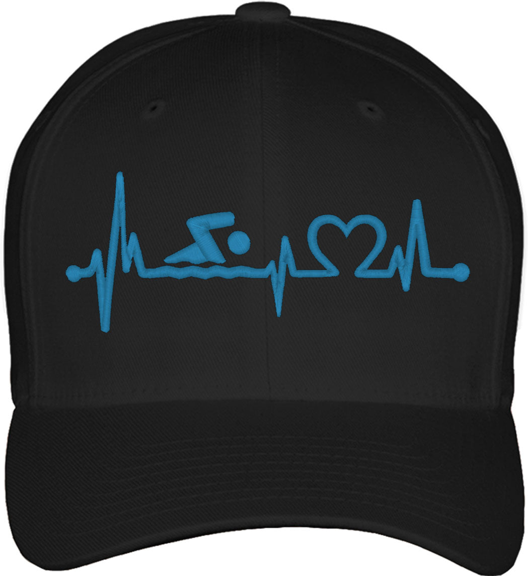 Swimming Heartbeat Lifeline Fitted Baseball Cap