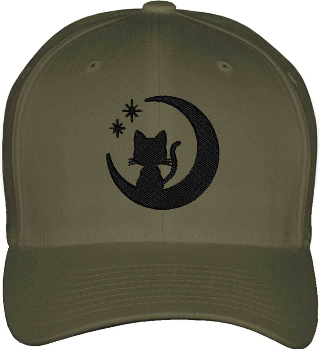 Cat Moon Fitted Baseball Cap
