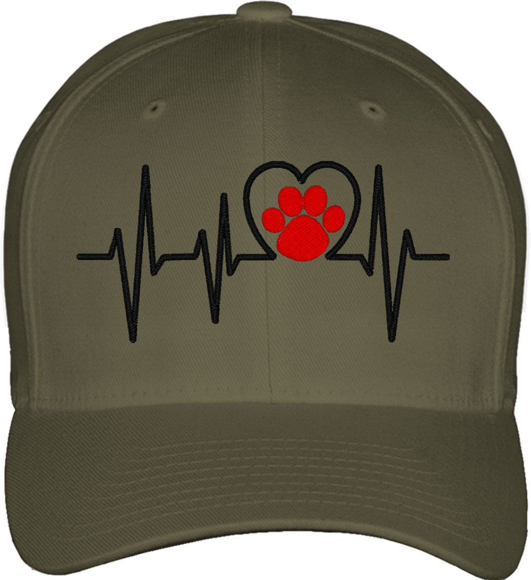Cat Heartbeat Paw Print Lifeline Fitted Baseball Cap