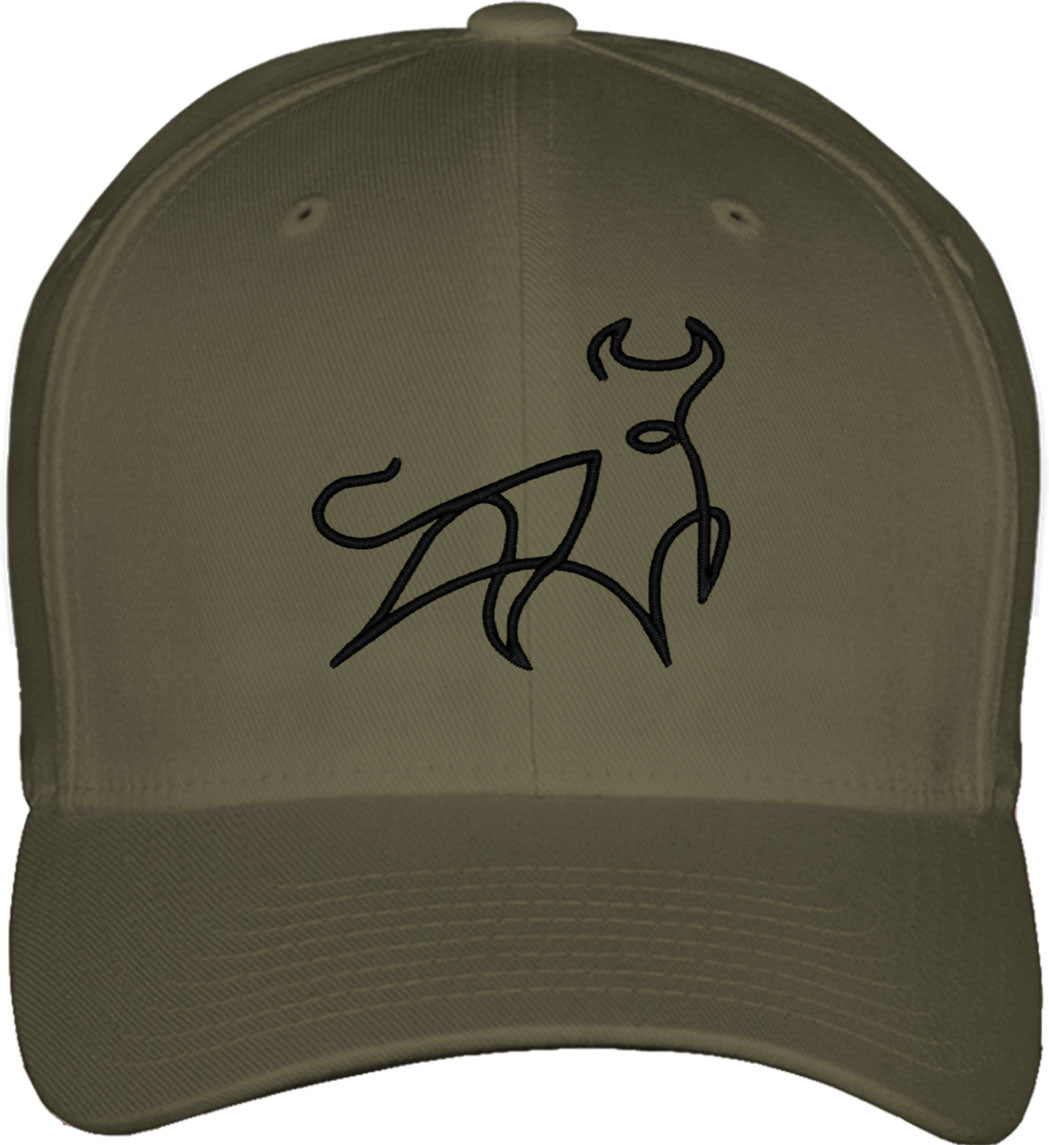 One Line Bull Drawing Fitted Baseball Cap