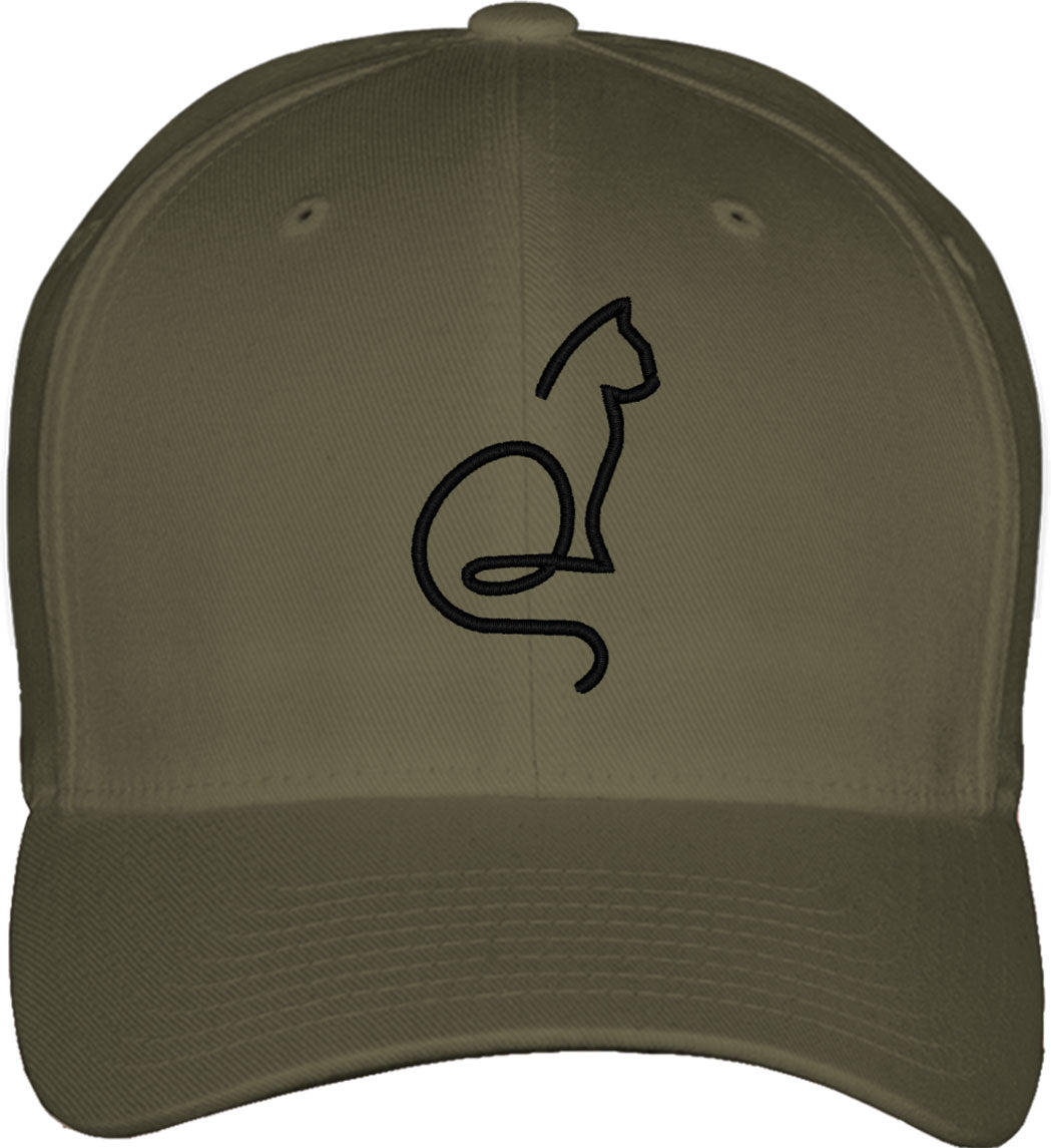One Line Cat Drawing Fitted Baseball Cap