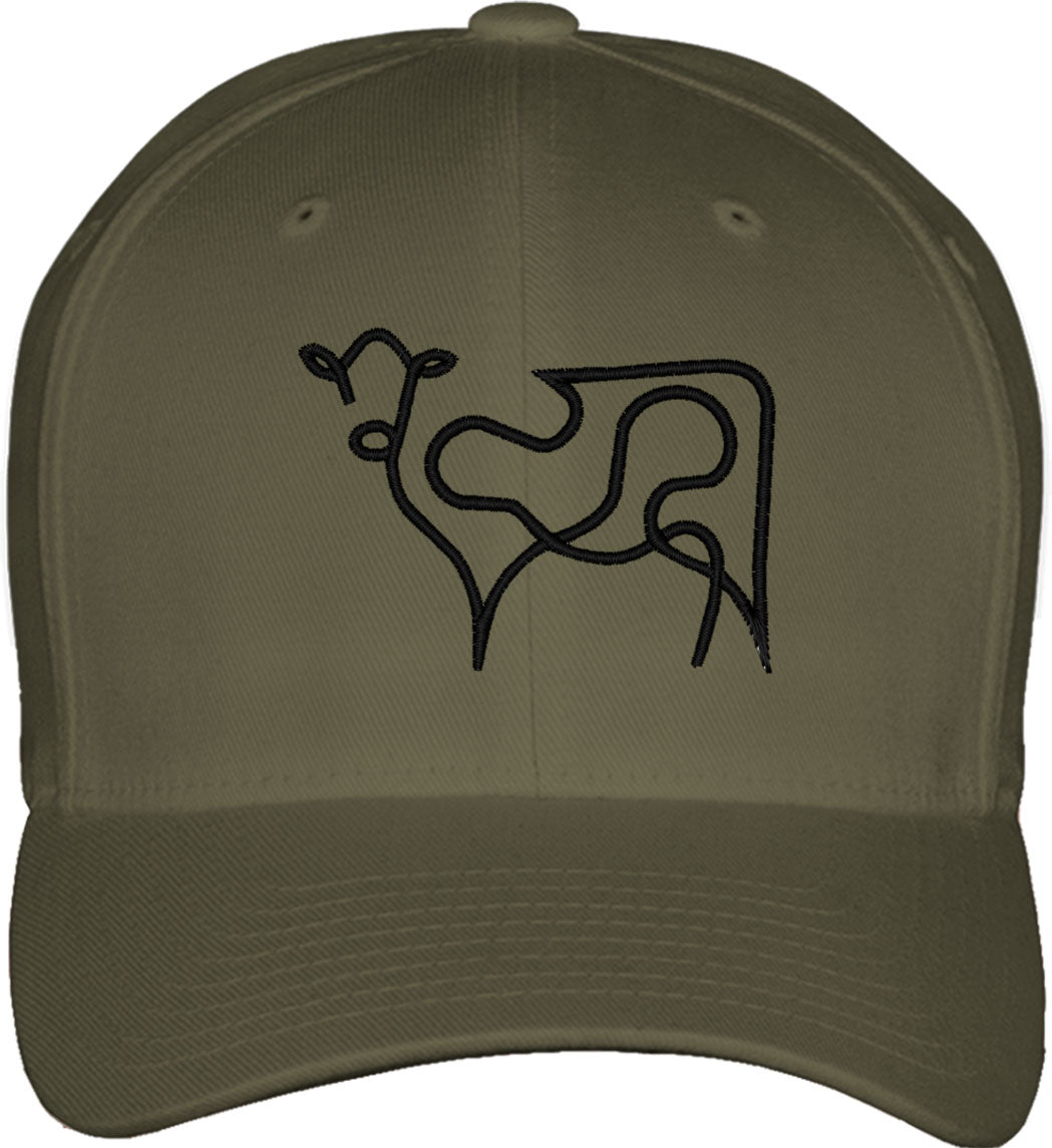 One Line Cow Drawing Fitted Baseball Cap