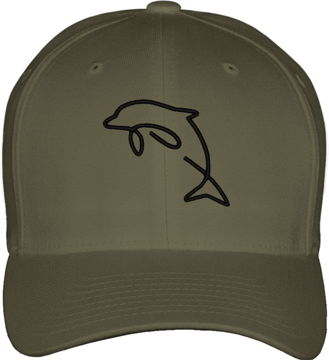 One Line Dolphin Drawing Fitted Baseball Cap