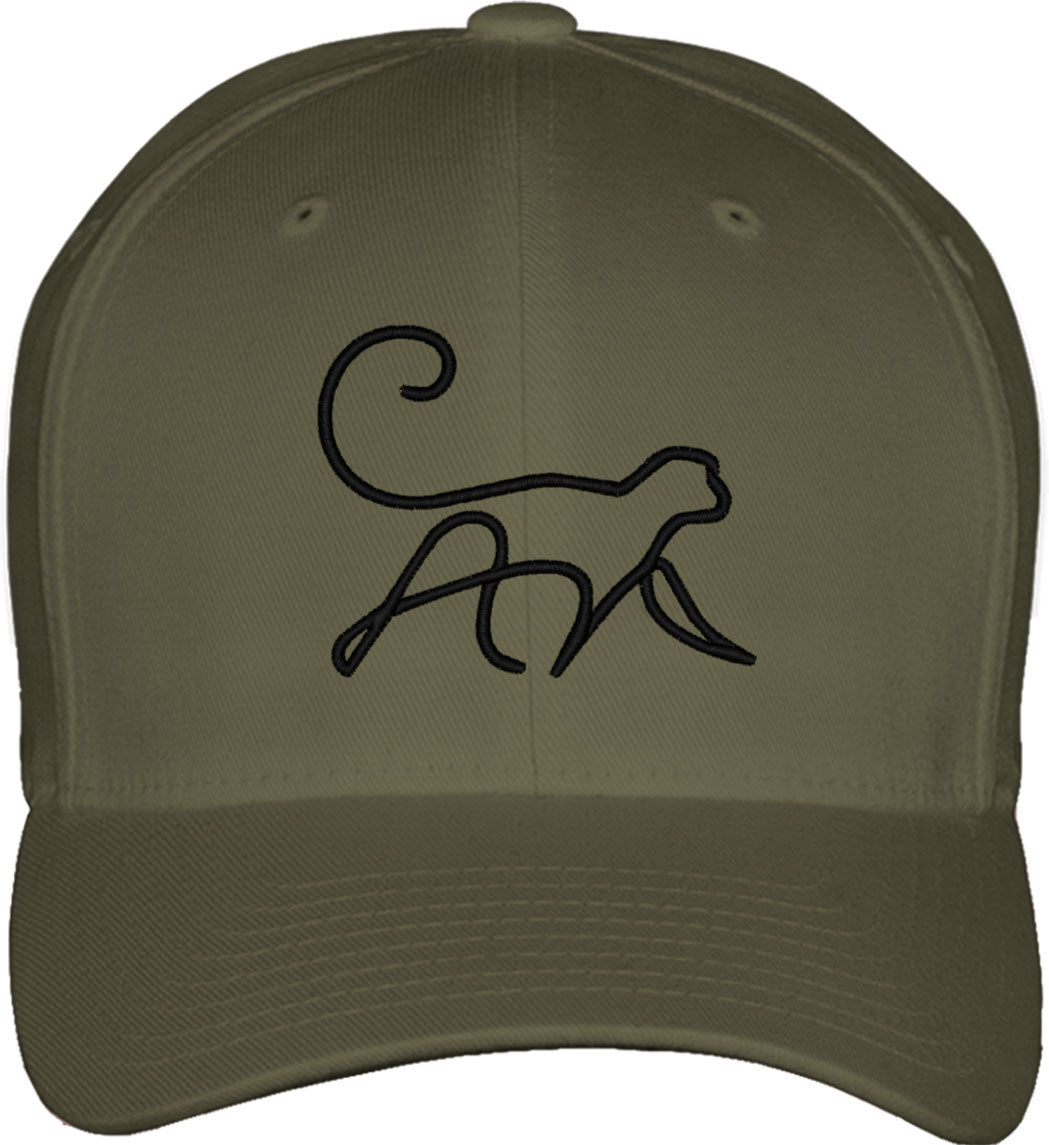 One Line Monkey Drawing Fitted Baseball Cap