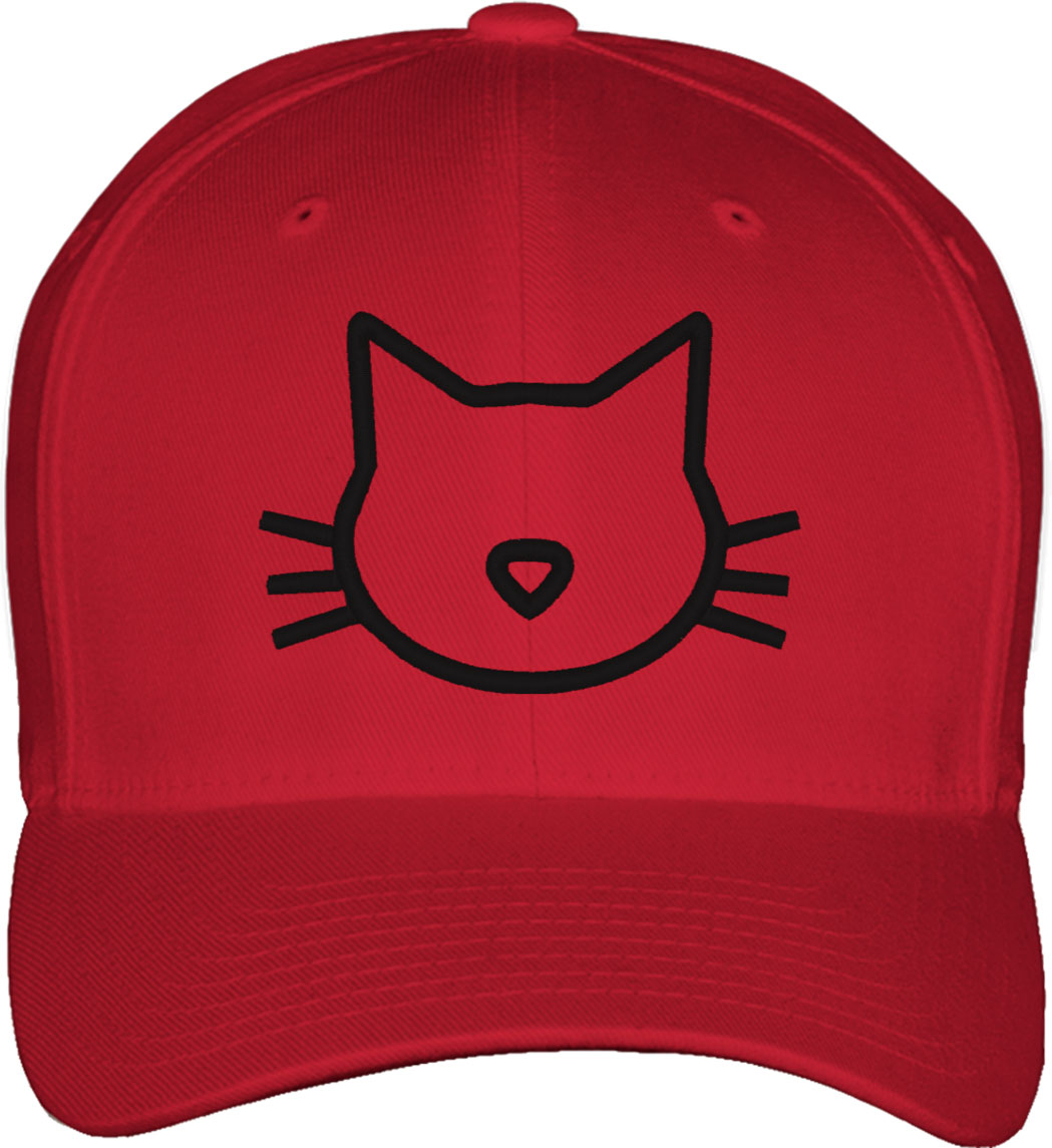 Cat Face Silhouette Fitted Baseball Cap