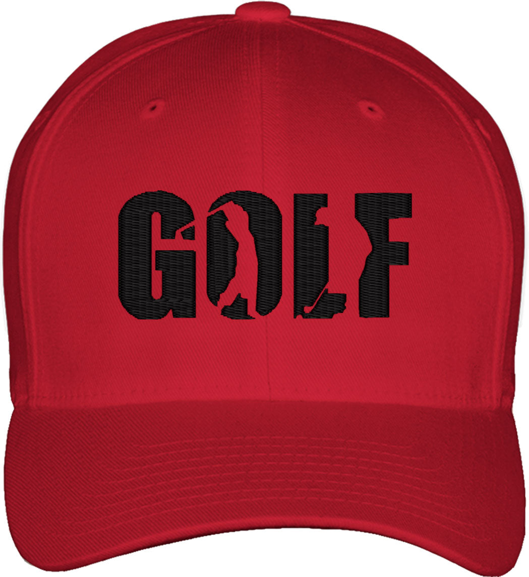 Golf Typography Silhouette Fitted Baseball Cap