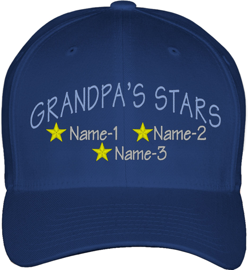 Grandpa's Stars Custom 3 Names Fitted Baseball Cap