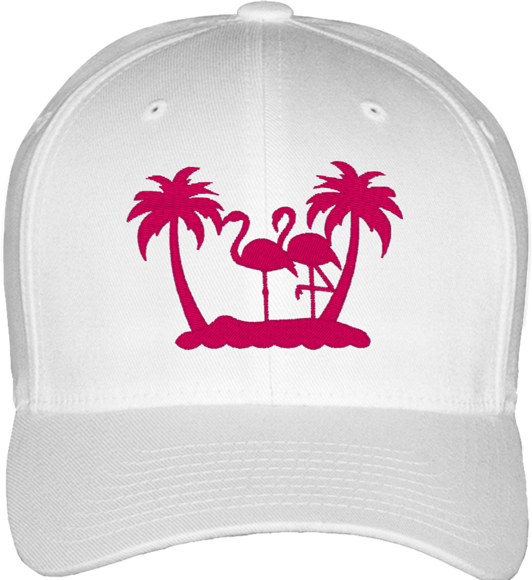 Flamingo And Palm Trees Fitted Baseball Cap