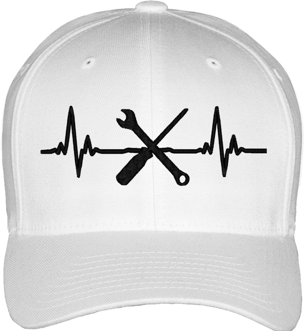 Mechanic Heartbeat Lifeline Fitted Baseball Cap